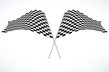 Two crossed checkered flags isolated on white