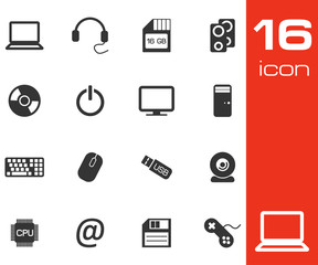 Vector black Computer icons set on white background