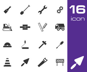 Vector black construction icons set on white background