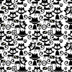 Seamless pattern with cute funny cartoon kittens