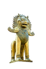 Fototapeta na wymiar Chinese Golden lion statue isolated
