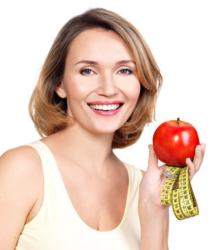 Portrait Of A Beautiful Young Woman With A Measuring Tape And Ap