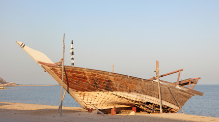 Traditional wooden dhow in Al Wakra, Qatar, Middle East