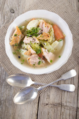 irish wild salmon stew in a bowl