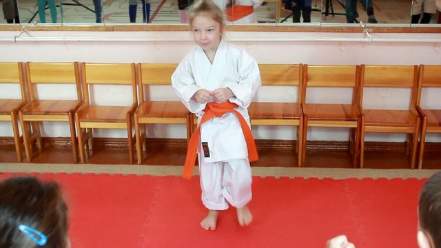 Direct punch foot karate making little athlete