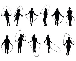 Black silhouettes of  jumping rope, vector