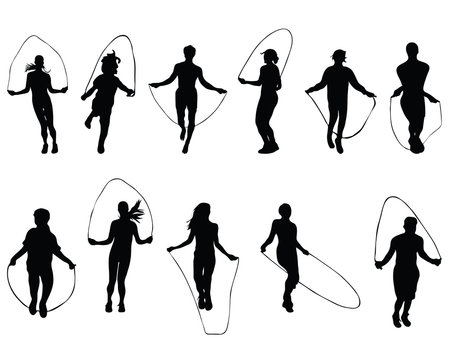 Black Silhouettes Of  Jumping Rope, Vector