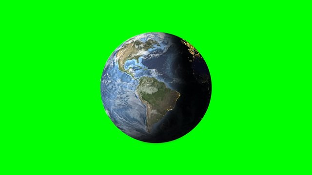 Planet Earth Green Screen, day to night loop animation - green background