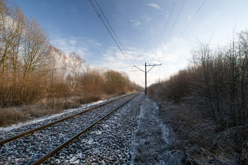 tory kolejowe, zimowa sceneria