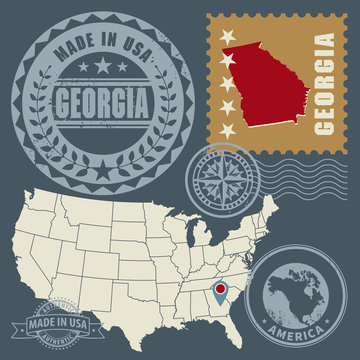 Abstract post stamps set Georgia, USA, vector illustration