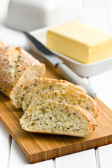 sliced bread on cutting board
