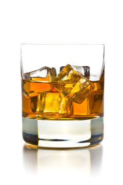 whiskey with ice in glass