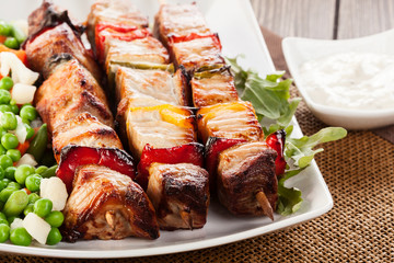 Grilled shashlik with vegetables