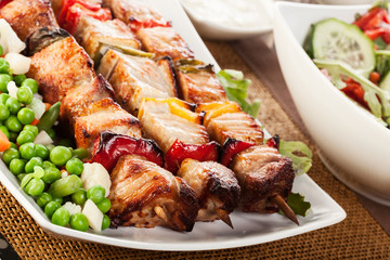 Grilled shashlik with vegetables