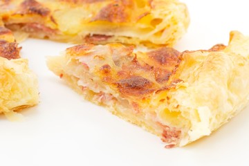 pie with potatoes, ham and mozzarella