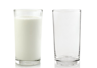glass and glass of milk isolated on white background