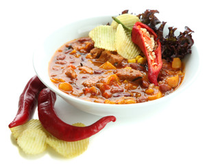 Chili Corn Carne - traditional mexican food, isolated on white