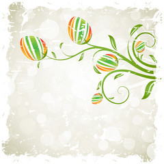 Grungy Easter Background with Decorated Eggs