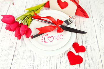 Romantic holiday table setting, close up