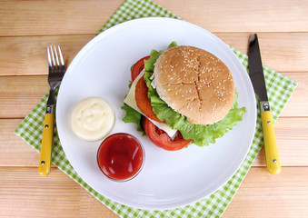 Tasty sandwich with cutlet,