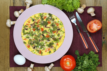 Omelet with mushrooms closeup