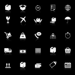 Shipping icons with reflect on black background