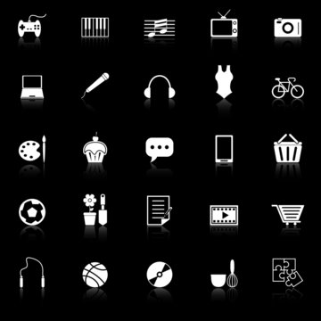 Hobby icons with reflect on black background