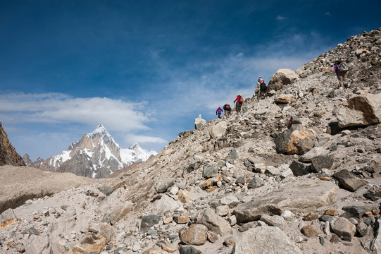 Trekkers hiking in Karakoram range of Pakistan