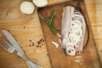 Portion of typical Dutch herring on bread