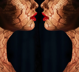 Ornamentation. Bodyart. Women with Openwork Lace