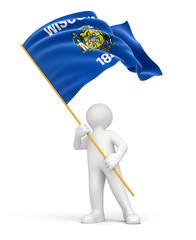 Man and flag of Wisconsin (clipping path included)