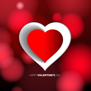 Happy Valentines Day - Red Heart Paper Sticker With Shadow - vec