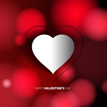 Happy Valentines Day - Red Heart Paper Sticker With Shadow - vec