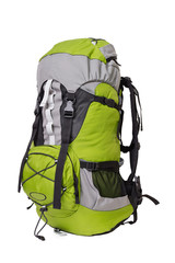 Side shot of green touristic backpack
