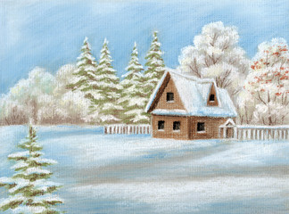 Obraz na płótnie Canvas House in winter forest