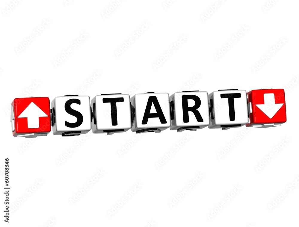 Poster 3d start button click here block text