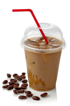 Cold brewed iced latte coffee on plastic cup, side view with transparent  background, Generative AI Technology 24733994 PNG