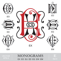 Vintage Monograms EX EO EU ED EG EW EM - obrazy, fototapety, plakaty