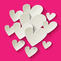 Valentines Papier weiße Herzen mittig Pink