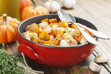 Chicken baked with pumpkin