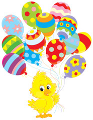 Easter Chick with colorful balloons