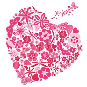 Holiday heart with flowers and butterflies