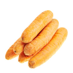 Pile of unpeeled carrots isolated