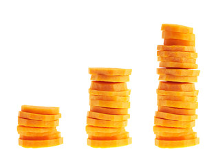 Stacks of carrot slices isolated