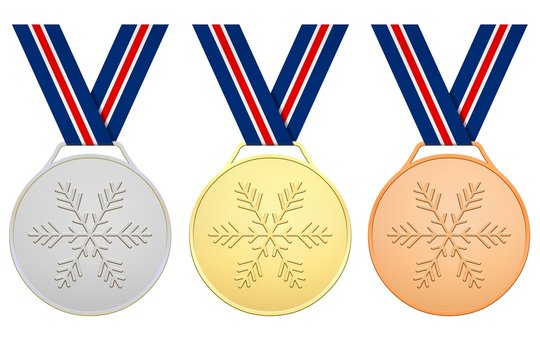 Medals with blue red white ribbons for Winter games