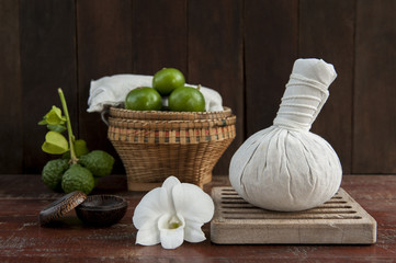 still life with herbal compress ball