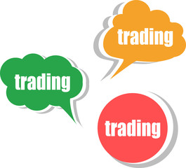 trading word on modern banner design template. set of stickers