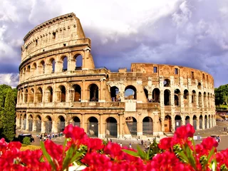 Fototapete View of the Colosseum with flowers, Rome Italy © Jenifoto
