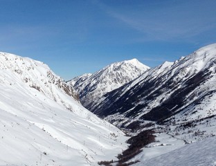 snow mountains in Andorra on sky