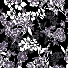 Seamless pattern with blossoming cherry or sakura © Macrovector